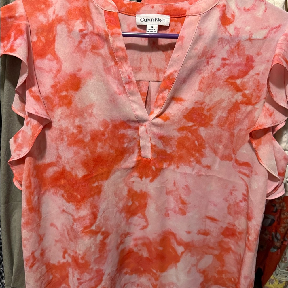 Calvin Klein Tie-Dye Pink and Orange Blouse